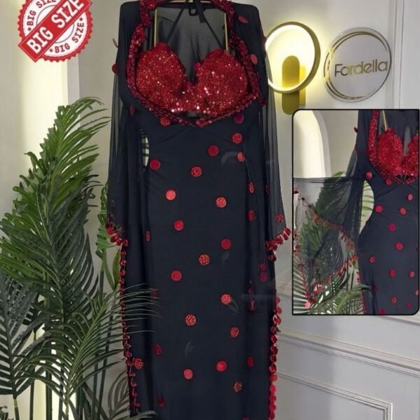 Elegant Sequin Evening Gown with Sheer Cape