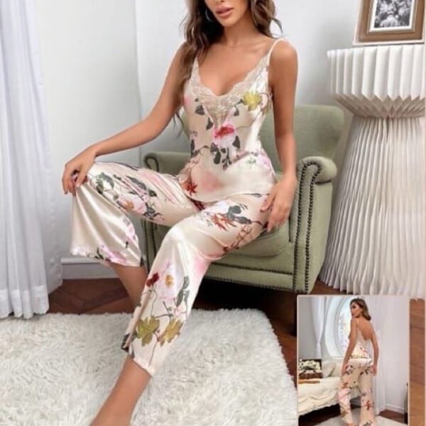 Elegant Floral Satin Pajama Set