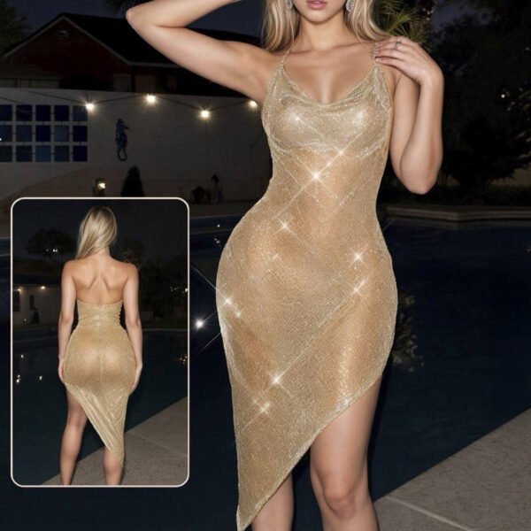 Stunning Shimmer Asymmetric Midi Dress