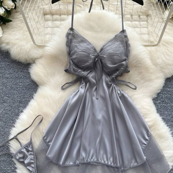 Butterfly Mesh Satin Nightdress Set