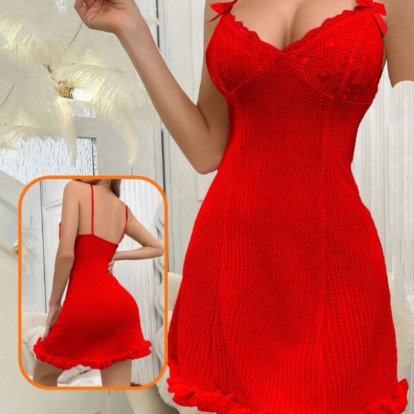 Heart Lace Trim Textured Knit Mini Dress