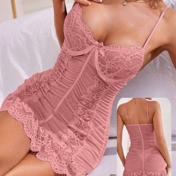 Elegant Rose Pink Lace Nightdress