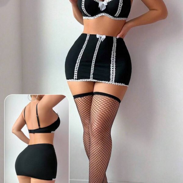 Elegant 3-Piece Contrast Lace Lingerie Set