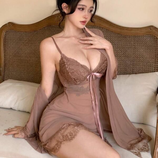 Lace Trim Chemise & Robe Set