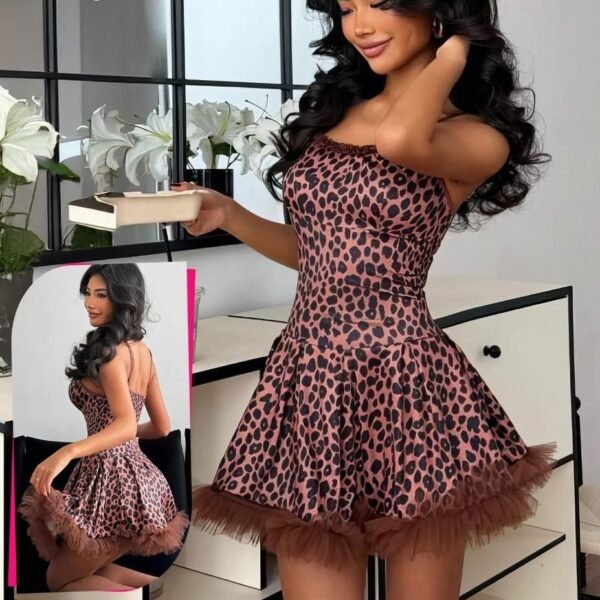 Leopard Print Tulle Mini Dress