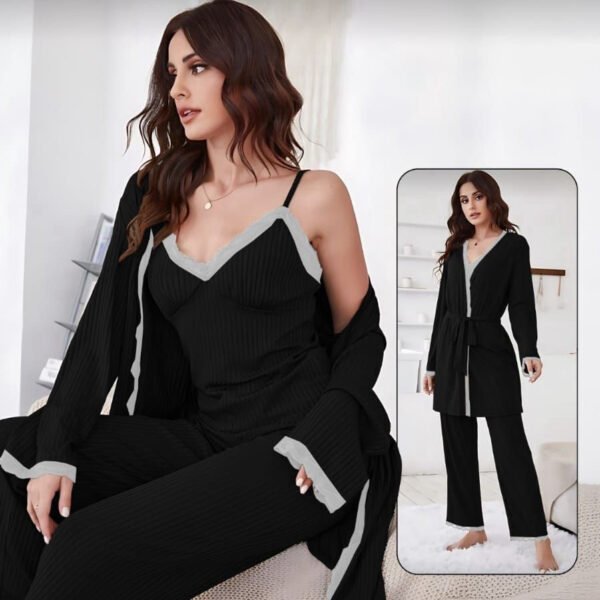 Elegant 3-Piece Ribbed Loungewear Set