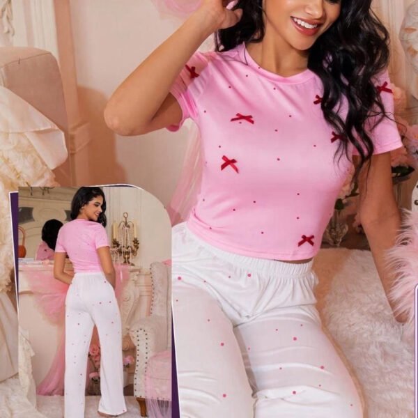 Romantic Bow & Polka Dot Pajama Set