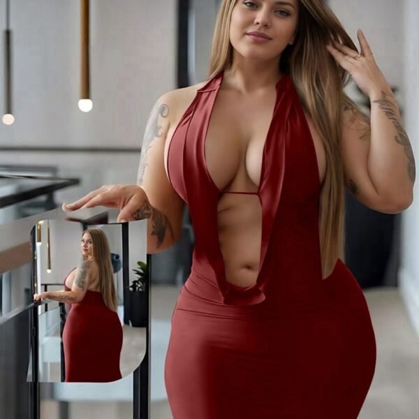 Deep V-Neck Cut-Out Bodycon Maxi Dress