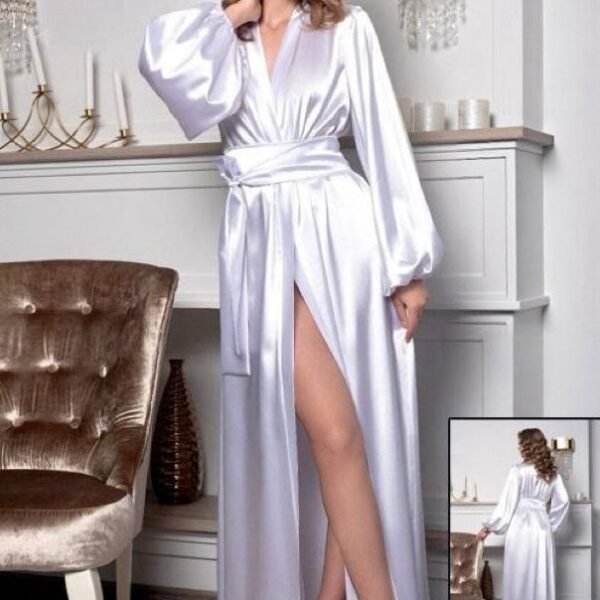 Satin Maxi Robe with Lantern Sleeves