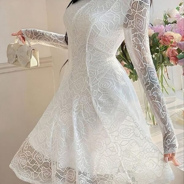Elegant White Floral Lace Mini Dress