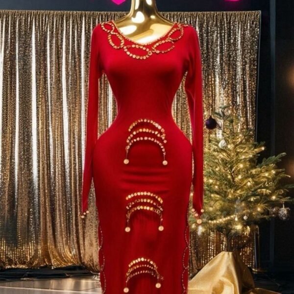 Elegant Rhinestone-Embellished Hourglass Midi Dress