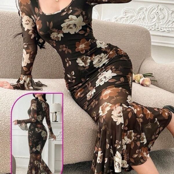 Floral Mesh Mermaid Maxi Dress