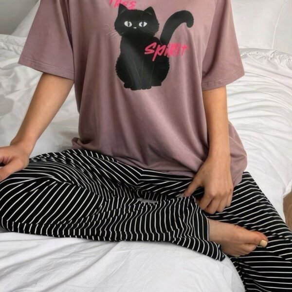 Cozy "Free Spirit" Cat Graphic Pajama Set