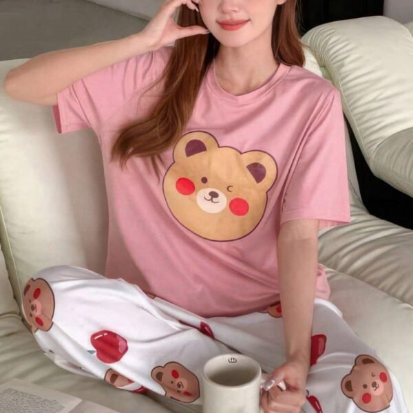 Cute Bear Graphic Pajama Set