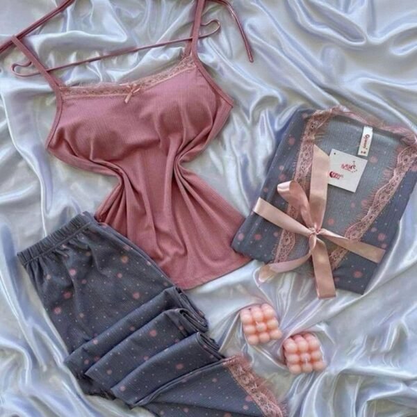 Elegant 3-Piece Floral Lace Loungewear Set