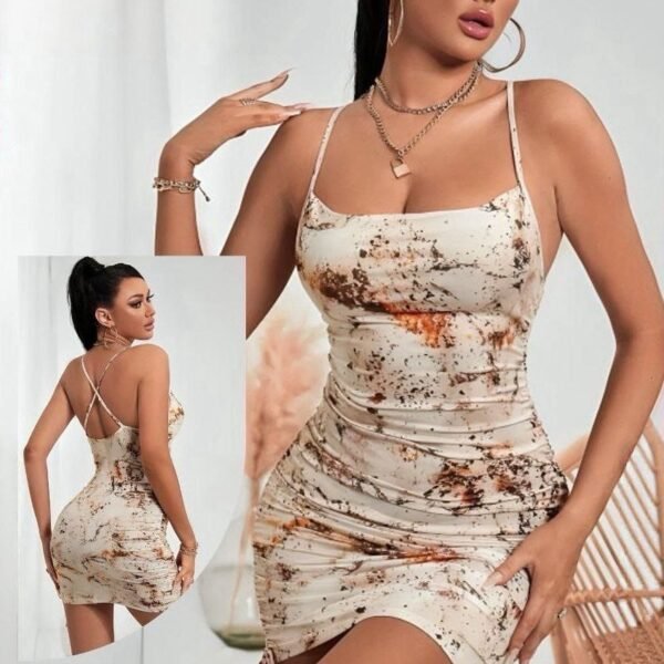 Abstract Print Ruched Bodycon Mini Dress