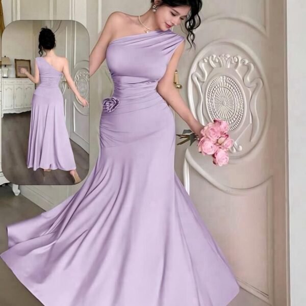Elegant Lilac One-Shoulder Evening Gown