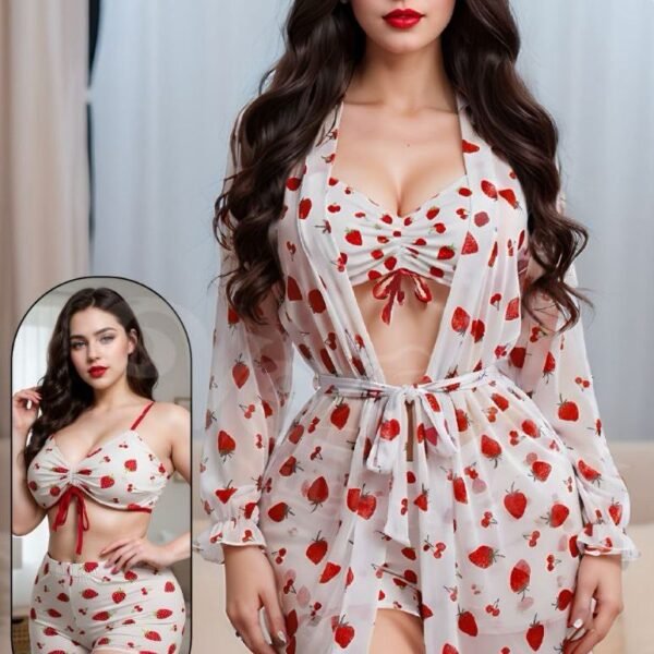 3-Piece Strawberry Print Sweet & Sexy Loungewear Set