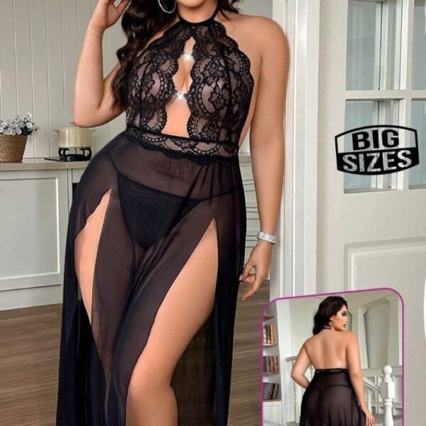 Elegant Lace Halter Lingerie Gown