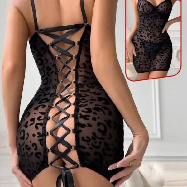 Leopard Print Lace-Up Back Mini Chemise