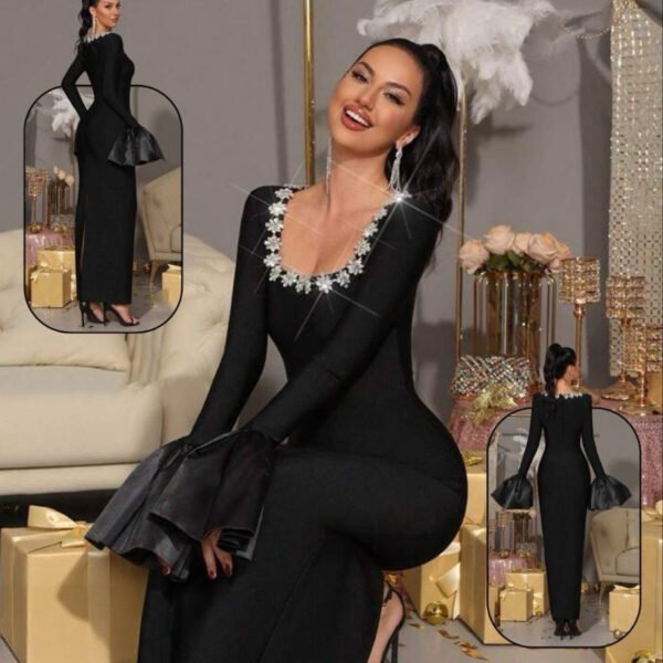 Elegant Square-Neck Embellished Maxi Dress