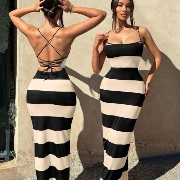 monochrome striped maxi dress