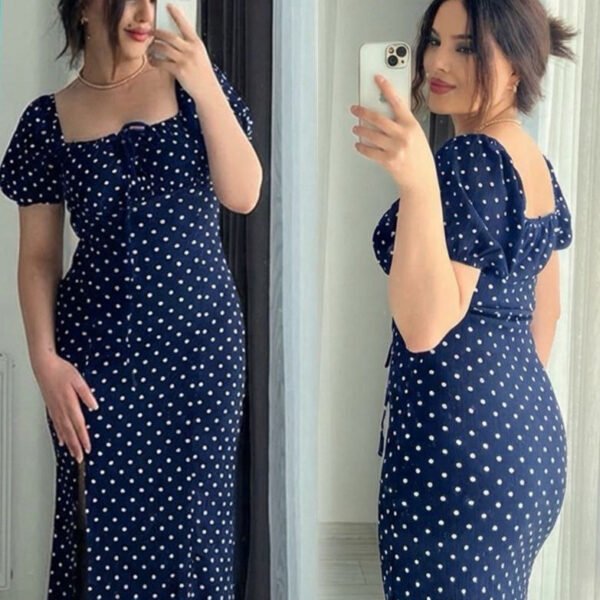 Polka Dot Puff-Sleeve Maxi Dress