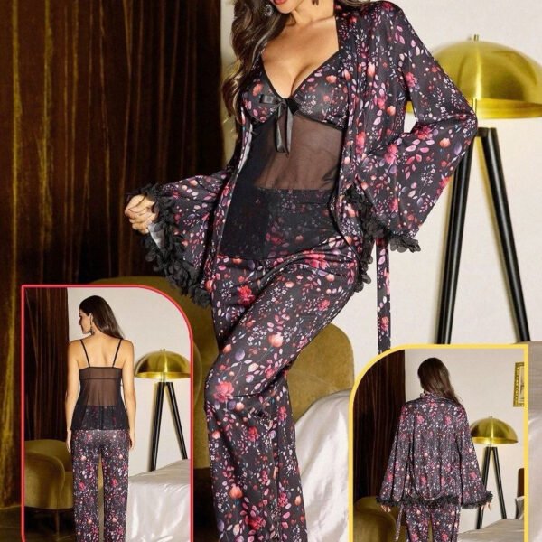 Elegant 3-Piece Floral Lounge & Sleepwear Set