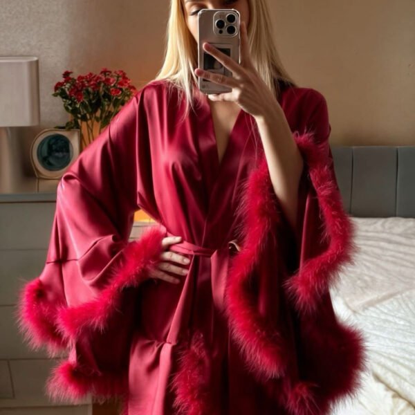 Luxurious Faux-Fur Trimmed Satin Robe