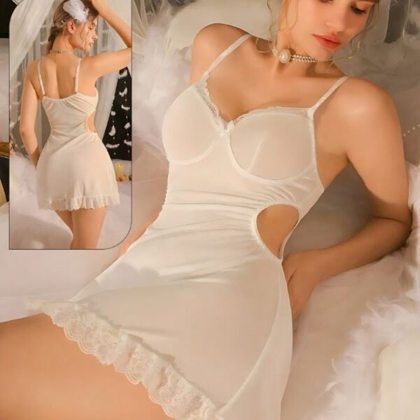 Elegant Cream Lace Trim Nightdress