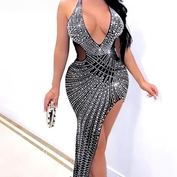 Exquisite Rhinestone Embellished Halter Evening Gown