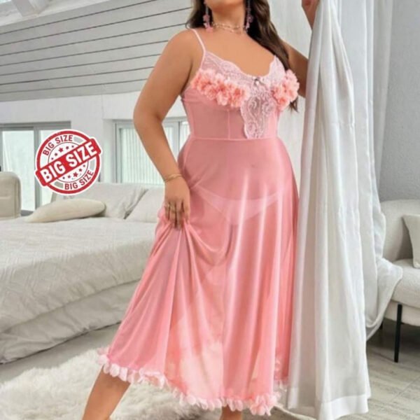 Elegant Floral Mesh Nightgown - Plus Size