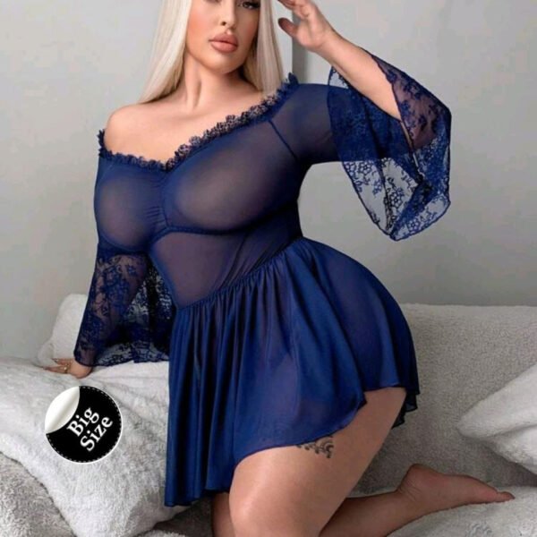 Elegant Navy Blue Sheer Babydoll Lingerie