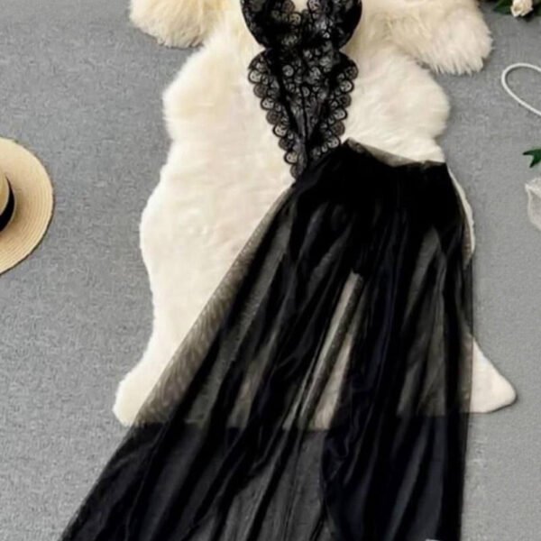 Elegant Floral Lace Bodysuit & Sheer Maxi Skirt Set