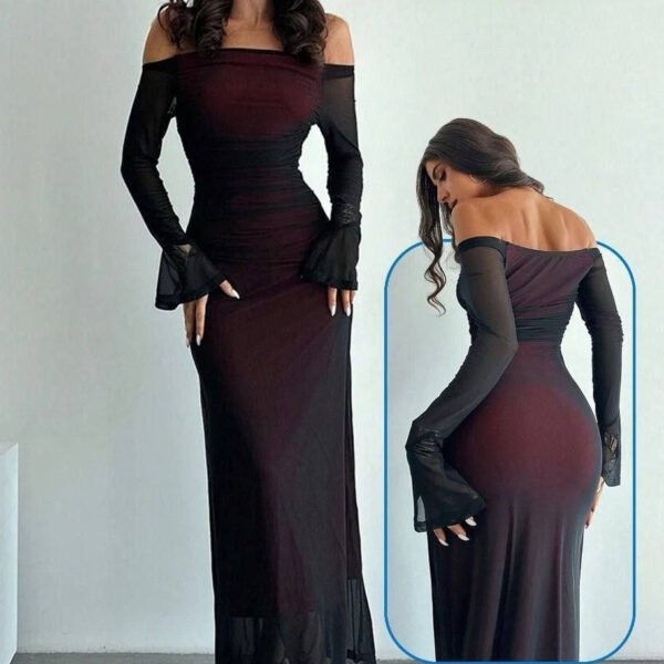 Off-Shoulder Mesh Maxi Dress