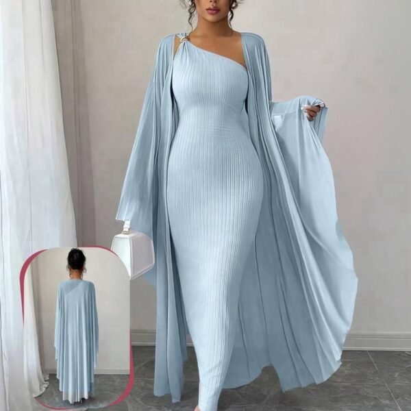 One-Shoulder Column Dress with Matching Wrap