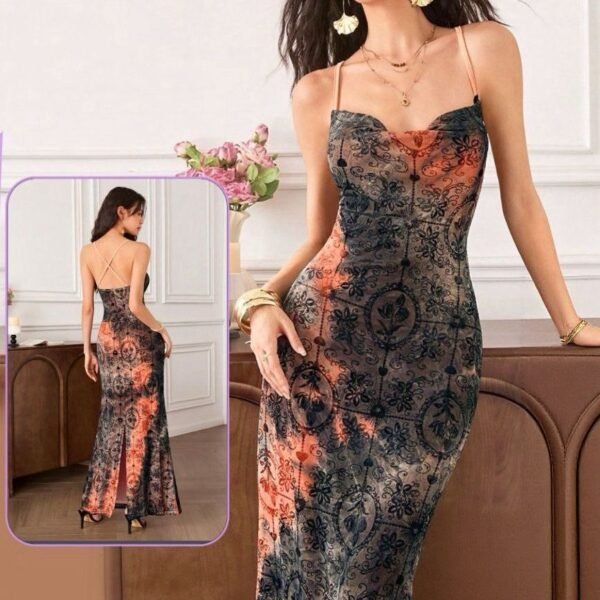 Vintage-Inspired Damask Maxi Dress