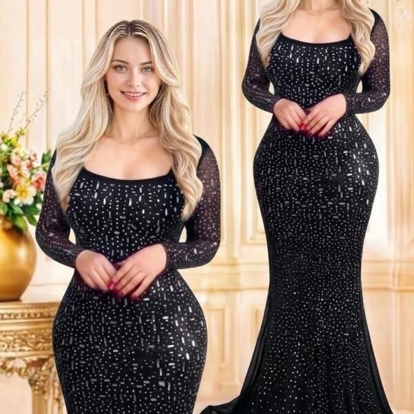 Elegant Rhinestone-Embellished Evening Gown