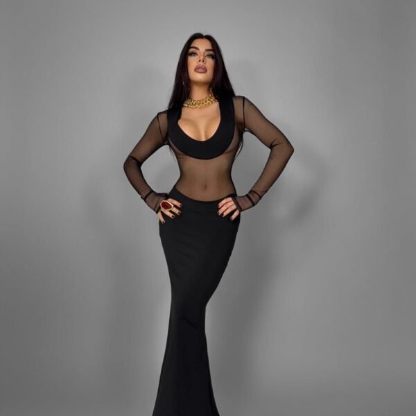 Ethereal Mesh Mermaid Gown – Noir