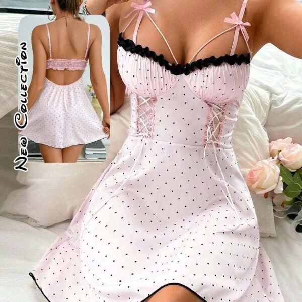 Polka Dot Lace-Up Babydoll Dress