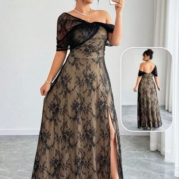 Elegant Floral Lace Overlay Maxi Dress