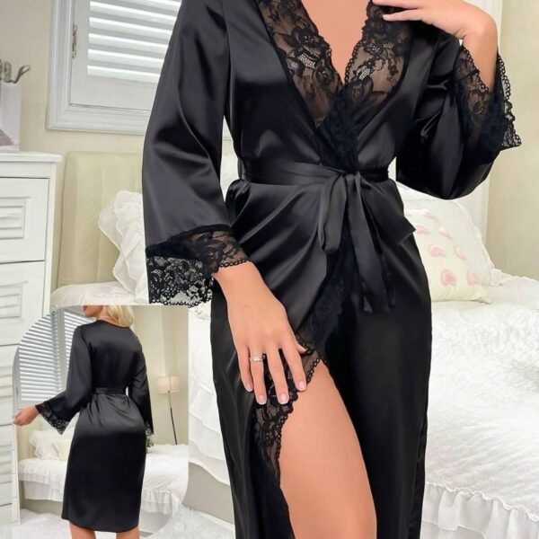 Elegant Satin & Lace Long Robe