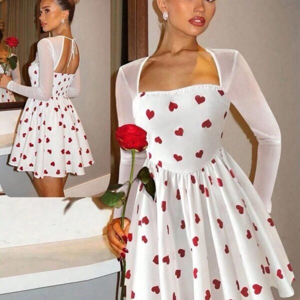 Romantic Heart Print Mini Dress