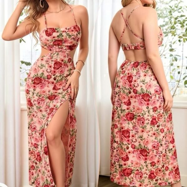 Floral Cut-Out Crisscross Maxi Dress