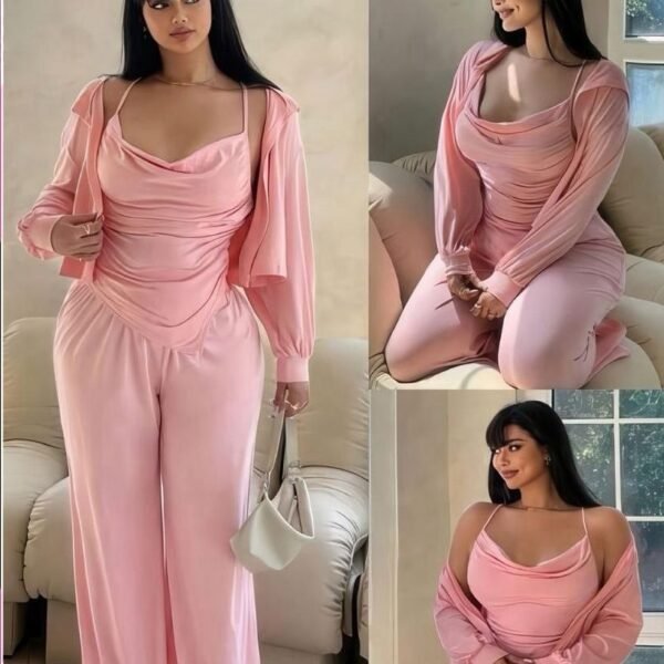 Product Title: 3-Piece Silky Soft Lounge Set - Dusty Rose