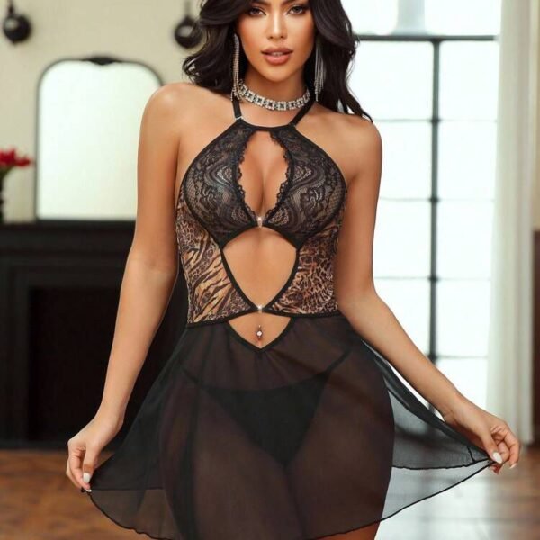 Leopard & Lace Cut-Out Chemise