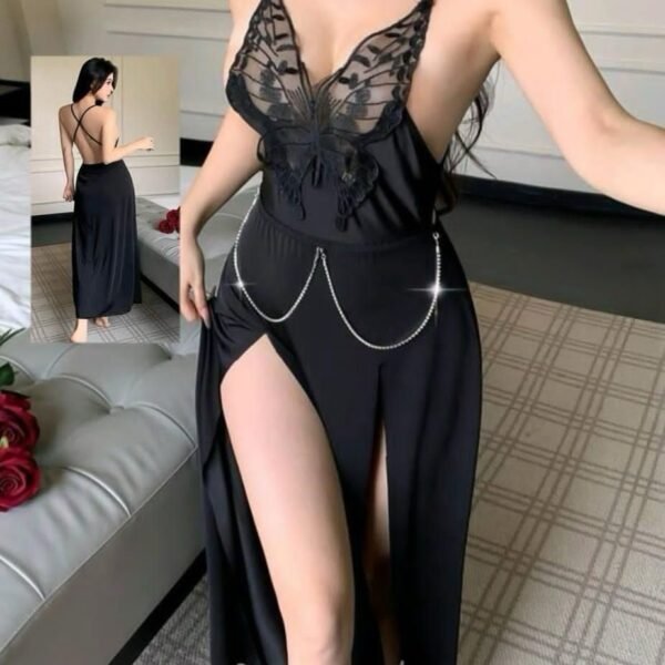 Elegant Butterfly Motif Side-Slit Maxi Dress