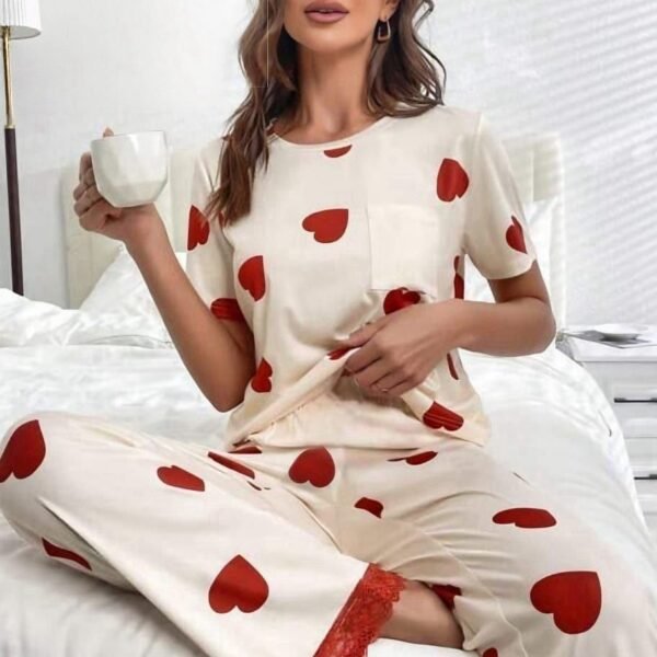 Chic Heart Print Pajama Set