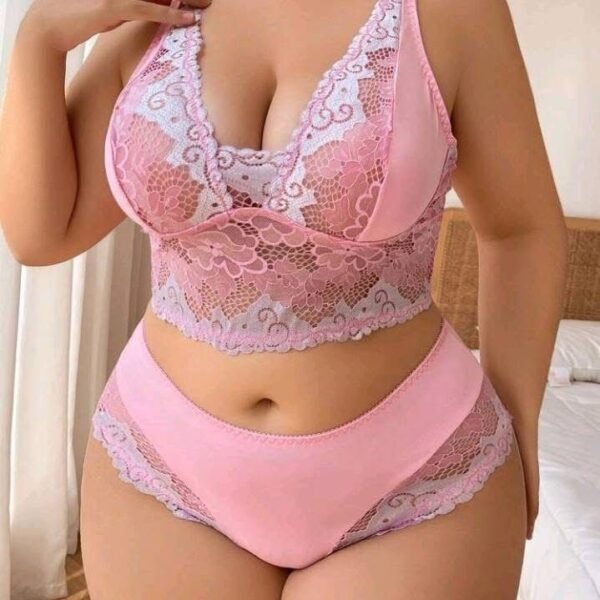 Soft Pink Floral Lace Two-Piece Set