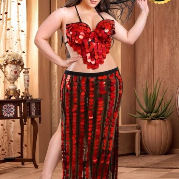 Radiant Red Sequin Two-Piece Glamour Set
